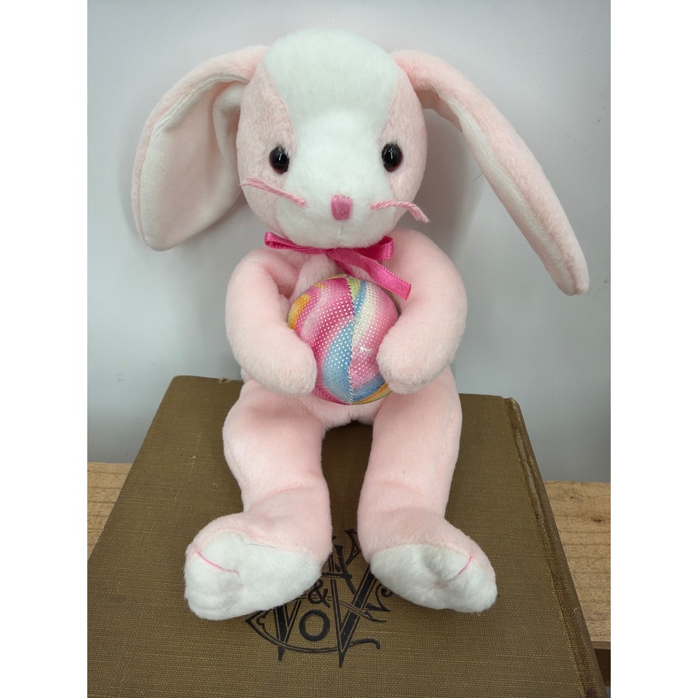 Ty Beanie Babies Eggerton Pink Bunny Rabbit Holding Easter Egg Plush 2003 7 inch